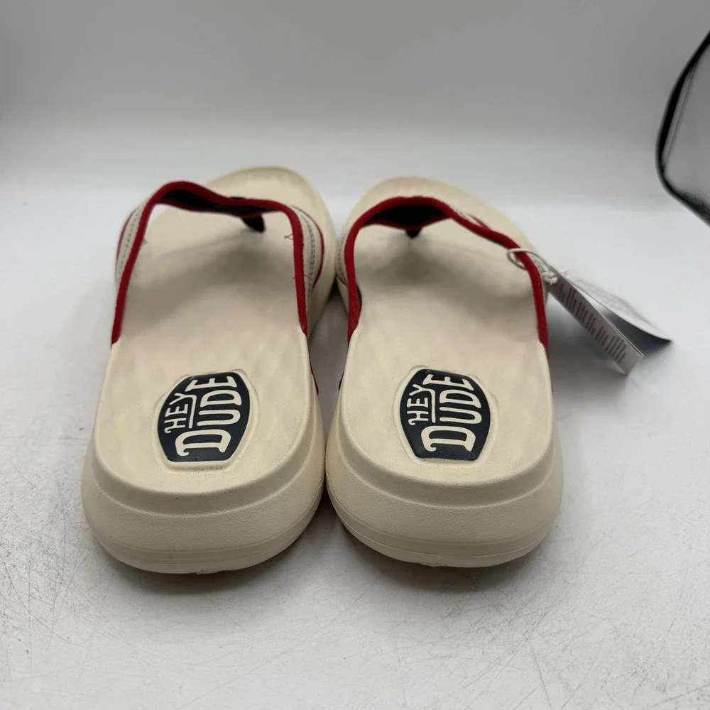 Hey Dude Myers Americana Flip Flops Mens Sz 13 Red White Blue Thong Sandals NWT